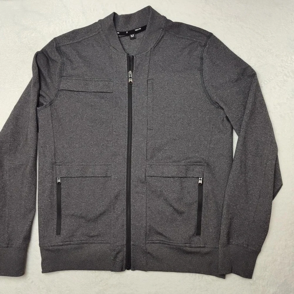 Public Rec Jacket Mens Medium Gray Full Zip Track Bomber Stretch Pockets Golf